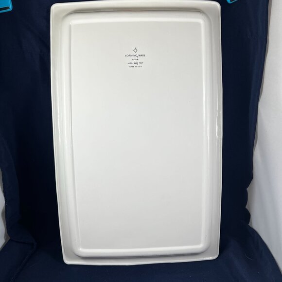 Vintage Corning Ware P-35-B Broil Bake Tray With Metal Rack & Wood Handles White - Picture 3 of 6